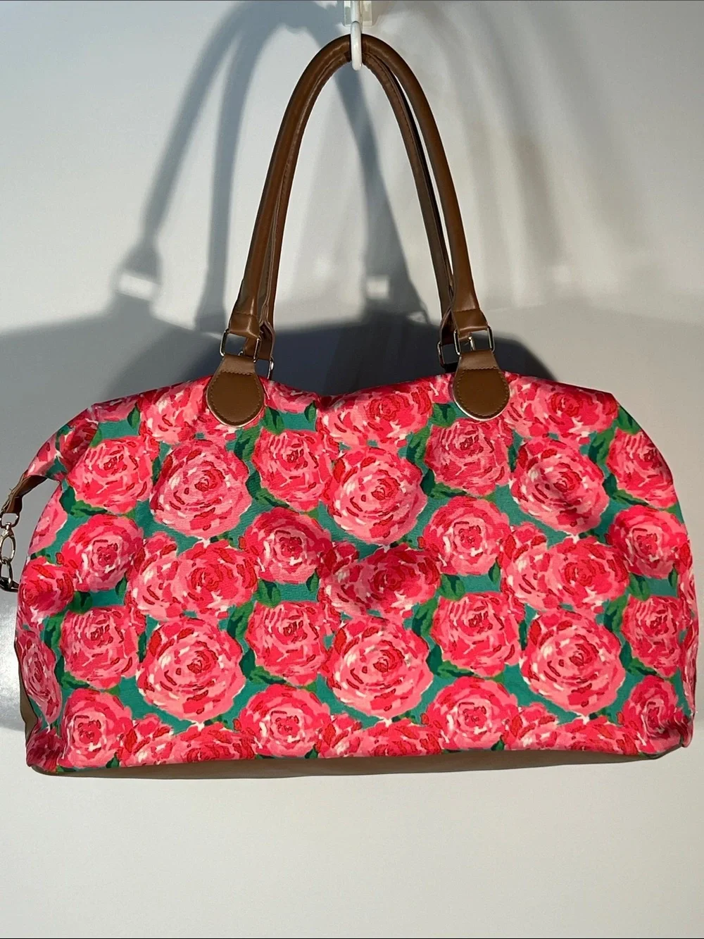 Tote Bag Pink Rose Print Overnighter Carry On Travel Vacation Resort Coquette